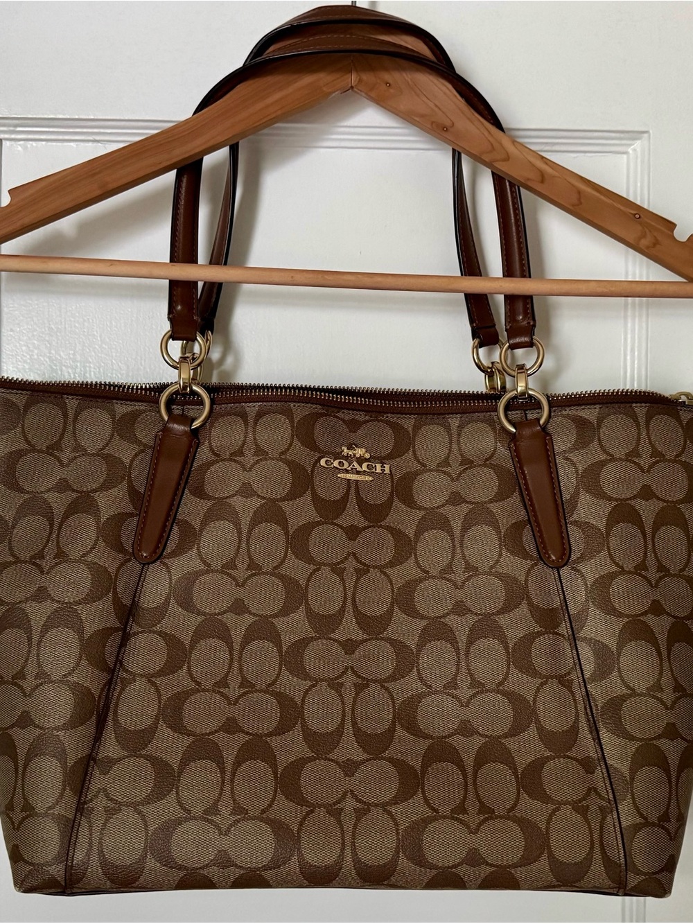 Coach Brown Signature Canvas Tote with Leather Trim